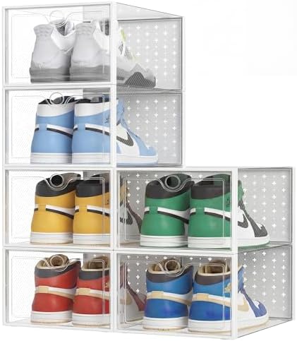 Pinkpum XXL 6 Pack Shoe Storage Box Clear Plastic Stackable Shoe Organizer