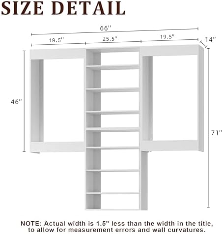 Modular Closet System, 66" Wide Wall-Mounted Closet Tower Organizer with Adjustable Shelves for Walk-In Closet Storage, White