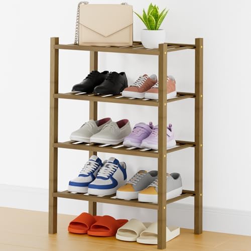 Smiry Bamboo Shoe Rack, 8 Vertical Slats, 4 Tier - 17.3" Wide, Walnut