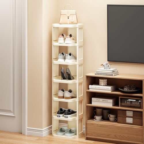 Kitstorack Vertical Shoe Rack: 5 Tiers Stackable Shoe Rack for Closet DIY Free Standing Shoe Organizer Small Shoe Shelf for Small Spaces and Narrow Spaces Plastic, White