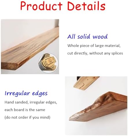Wooden Floating Shelf, Wall-mounted Shelf, Solid Wood Bookshelf, Thickness 2.5cm, Strong Load-bearing Capacity, Abrasion-resistant And Scratch-resistant(Walnut colour,60 * 25cm)