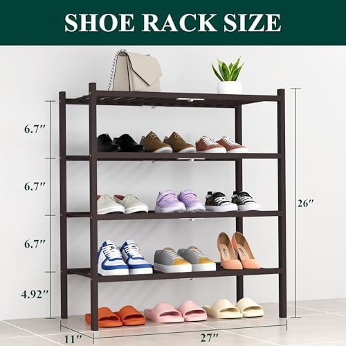 Smiry Bamboo Shoe Rack, 14 Vertical Slats, 4 Tier - 26.8" Wide, Brown