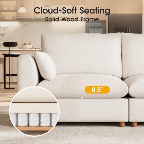 WorthFurni Oversized Modular Sectional Sofa,144" U Shape Sectional Cloud Couch with Storage Ottoman,Comfty 6 Seat Modular Sofa for Living Room,Beige Chenille