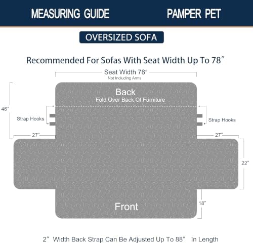 Brilliant Sunshine Blue Toile Couch Cover, Quilted X-Large Sofa Slipcover, 78" Seat Width, Slip Resistant Furniture Protector, 2" Strap, Washable Couch Cover for Pets, Kids, Dogs, Cats, Blue Beige