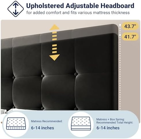 Allewie Full Size Storage Bed Frame with 4 Underbed Drawers, Soft Black