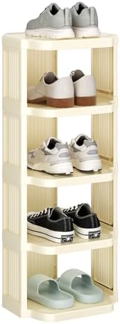 Kitstorack Vertical Shoe Rack: 5 Tiers Stackable Shoe Rack for Closet DIY Free Standing Shoe Organizer Small Shoe Shelf for Small Spaces and Narrow Spaces Plastic, White