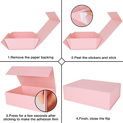 Aimyoo Pink Collapsible Gift Box with Magnetic Closure Lids 13.8x9x4.3 in, Bridesmaid Groomsmen Proposal Box, Large Rectangle Box for Present Graduation Storage 3 Pack