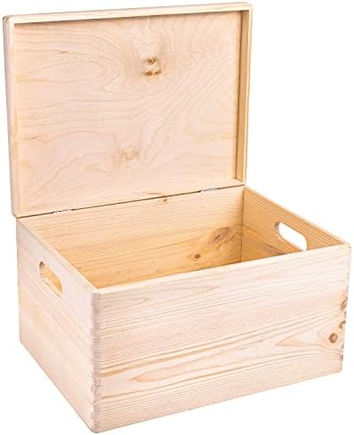 Creative Deco XXL Large Plain Wooden Box Storage with Hinged Lid