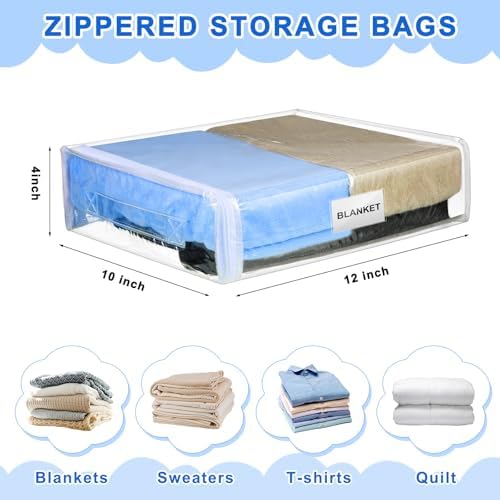 Kenning 20 Pcs Clear Zippered Storage Bags, Sheet, White, 12 x 10 x 4 Inch