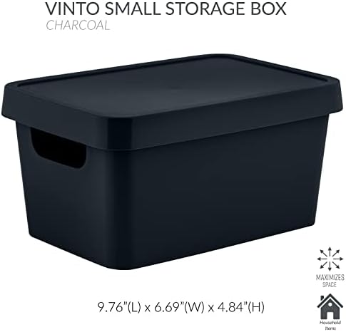 Simplify Small Vinto Storage Box | Click Tight Lid | Dimensions: 9.76" x 6.69" x 4.84" | Stackable | Home Organization | 2 Handles | Black Charcoal, 1 Count (Pack of 1)