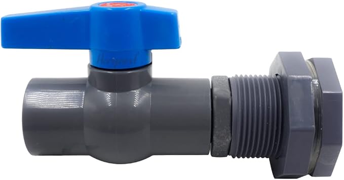 rain Barrel Spigot 1 inch PVC Bulkhead Adapter 1" I.D. Female Thread Blue Switch Valve Garden kit, for 5/2.5/50/55/100 Gallon Water Tank rainwater stock