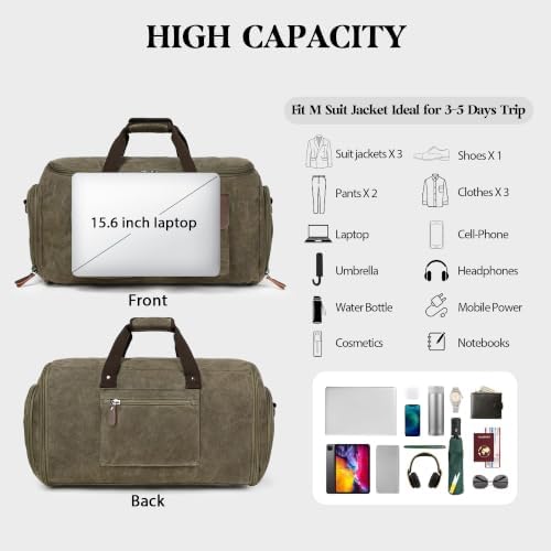 Wildroad Garment Bags for Travel - Canvas Duffle Bag with Shoe Compartment