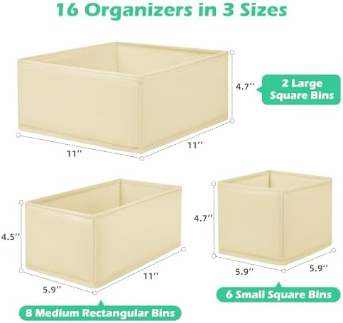 Drawer Clothing Organizer 16-Pack,Beige Underwear Dividers