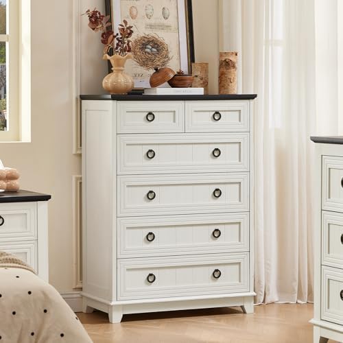 Joaxswe Farmhouse 6 Drawer Dresser for Bedroom Set of 2, 41" Tall Small Dressers & Chest of Drawers, Rustic Wood Dresser with Metal Handle, Storage Organizer Closet for Living Room, Hallway, Entryway | Chest of Drawers, Rustic Wood Dresser with Metal H...