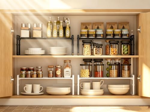 Expandable Cabinet Shelf Organizer Riser for Kitchen Under Sink Countertop
