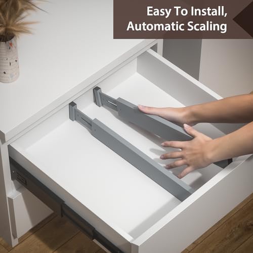 DUCOO 4 PCS Drawer Divider, 17"-22" Adjustable Bamboo Drawer Dividers Organizers, Expandable Separators for Kitchen, Clothes, Dressers, Home, Office, Gray