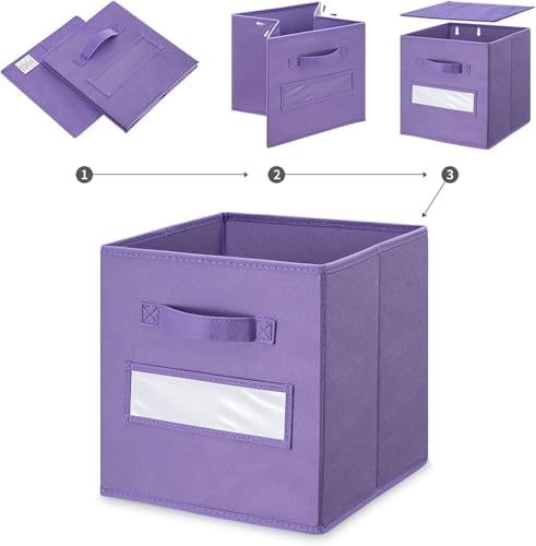 13x13x13 storage cube bins (Set of 10) Fabric storage cubes with 10 Labels Window Cards & a Pen, storage cubes 13x13, Collapsible 13 inch cube storage bins, Cubby Organizer Boxes, Purple