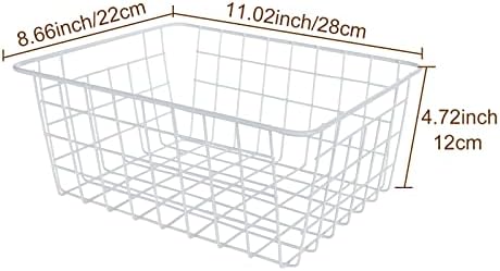 4 Pack Freezer Organizer Bins, White Wire Baskets with Handles