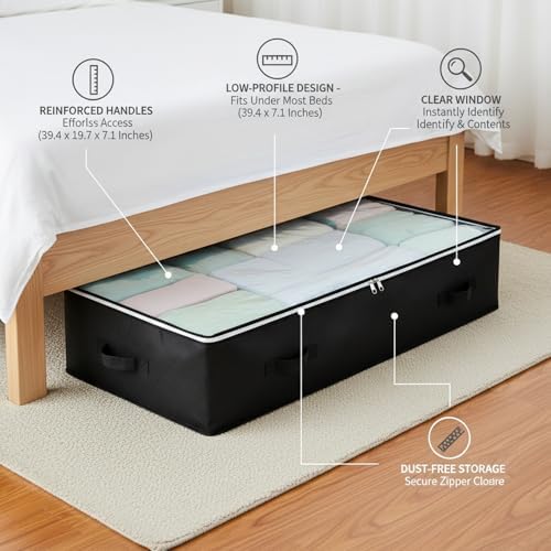 Under Bed Storage Bag with Handles, Durable Polyester Container for Bedding & Seasonal Clothes, 39.4 x 19.7 x 7.1 Inches