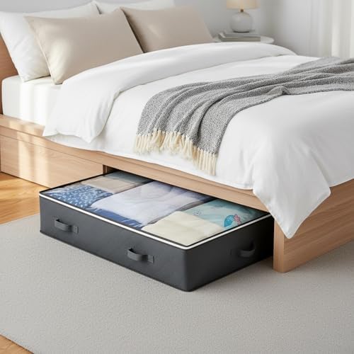 Under Bed Storage Bag with Handles, Polyester Container for Bedding and Seasonal Clothes, 39.4 x 19.7 x 7.1 Inches (1 PC)