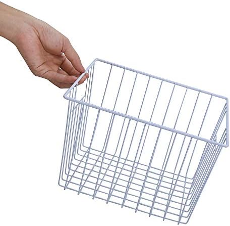 Freezer Storage Organizer Basket, Refrigerator Wire Household Bins with Built-in Handles for Kitchen, Pantry, Cabinet, Closets - Pearl White(4Pack, 11in x 10in x 5.5in)