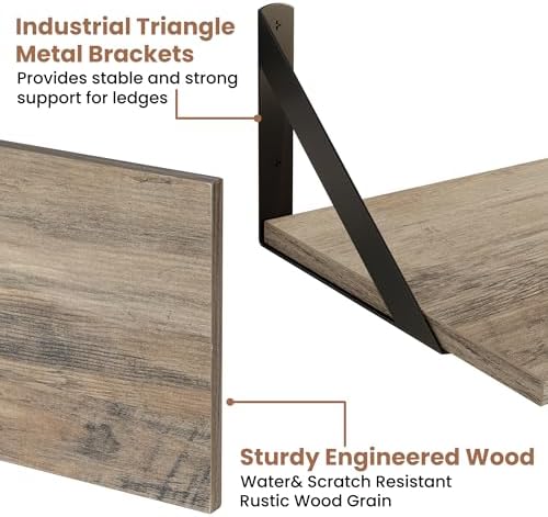 Axeman Floating Shelves for Wall, 16'' x 8'' Grey Wall Shelves Set of 2