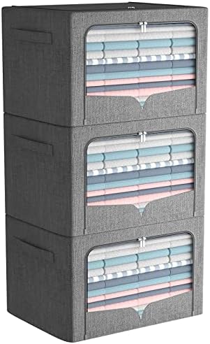 FHSQX 3 Pack Clothes Storage Bins with Metal Frame