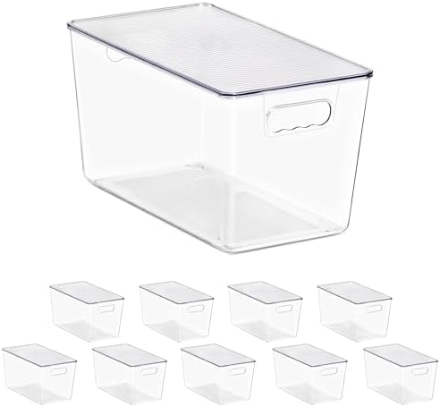 Clear Storage Bins with Lids, 10 Pack X-Large Stackable Clear Bins, Clear Storage Containers with Lids, Plastic Organizer Boxes for Pantry Storage, Kitchen Cabinets, Closet Organization, Bathroom