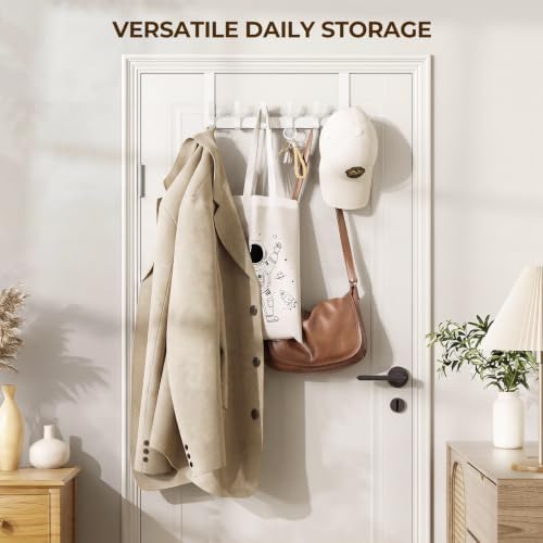 Optish Over The Door Hooks, Door Hanger Hooks for Hanging, Over The Doors Towel Racks for Bathroom with 12 Coat Hook, Coat Rack Bathroom Accessories（1 Pack, White）