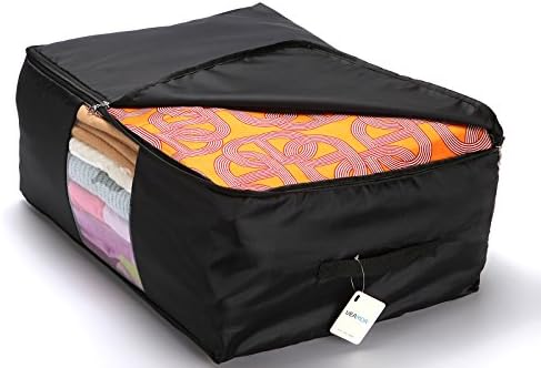 Comforter Storage Bags Pack of 2,Pillow Beddings/Blanket Clothes Organizer Storage Containers with Zippers,Breathable and Moistureproof(Black,2pcs)