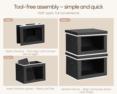 Homsorout Collapsible Storage Bins with Lids - Stackable Storage Containers with Window, 3 Pack Fabric Bins for Closet, Home & Office Organization Baskets, Black, 14.9" x 9.8" x 9.8"