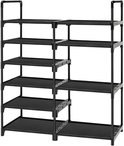 6-Tier Shoe Rack Large Capacity,Durable Shoe Organizer Storage for 20-26 Pairs of Shoes and Boots,Heavy Duty Free Standing Shoe Stand for Closet,Entryway and Garage (Black)