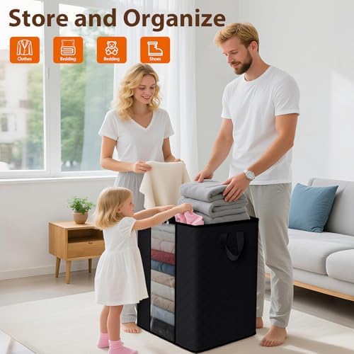 SpaceWhisper 8 Pack 100L Clothes Storage, Foldable Storage Bags, Black