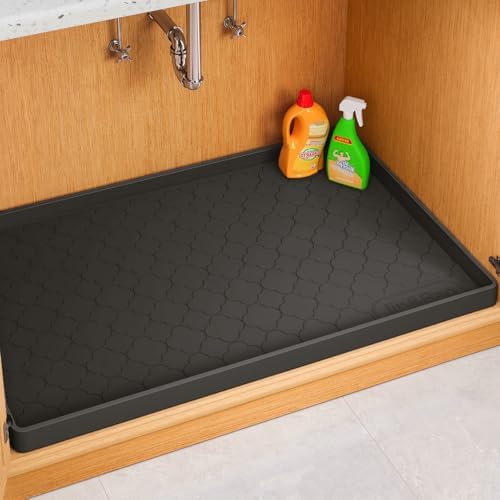 Jin&Bao Under Sink Mat 25" x 19" Waterproof Silicone Cabinet Kitchen Liner | Silicone kitchen cabinet protector, bathroom shelf liner, raised edge traps leaks, anti-slip, easy to clean & dishwasher safe