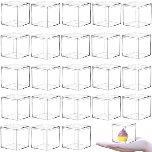 KissYou Acrylic Box Clear Box with Lid Acrylic Square Cube,24 Pack Small Plastic Storage Box Birthday Wedding Graduation Party Decoration