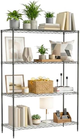 BestOffice 4-Tier Wire Shelving Unit, 1000 LBS Heavy Duty Metal Storage Shelves, Adjustable Wire Shelf for Garage, Kitchen, Pantry, Utility Shelving Rack with Leveling Feet, Black