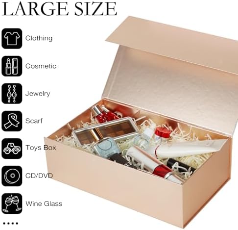 LFBOX Rose Gold Christmas Gift Box with Magnetic Lid 1 Pack | Large Bridesmaid Groomsman Proposal Boxes,13.8x8.3x4.4 in, Collapsible Rectangle Storage Box
