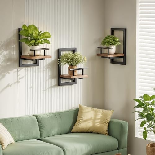 Sbosbo Floating Shelves for Wall Plant Shelf Indoor Wall Mounted Shelves | Wall Planters for Indoor Floating Plant Shelves for Bedroom, Living Room, Kitchen, Office, Bathroom Decor (3 Pack)