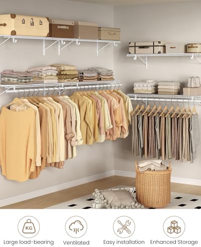 Wire Closet Shelving with Triangular Brackets & Hanging Rod, 2-Pack