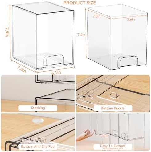Yieach 2 Pack Clear Stackable Storage Drawers,7.6" H Baby Bottle Organizer,Acrylic Drawer Containers for Cosmetics,Skincare,Beauty Products,Cabinet,Vanity,Kitchen,Under Sink and Bathroom Storage Bins