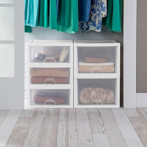 Sterilite Stacking Drawer Storage Organizer for Clothes, 16 Quart, 12-Pack