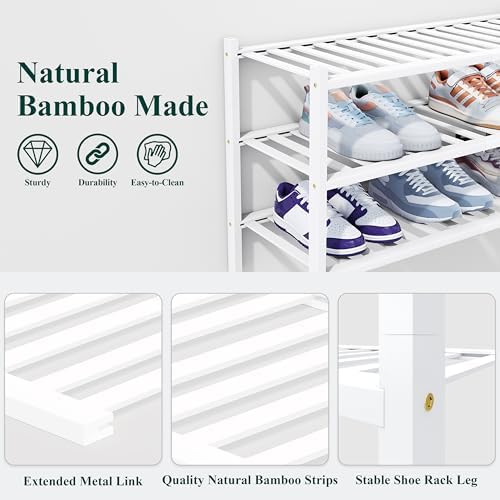 Smiry Bamboo Shoe Rack, 14 Vertical Slats, 5 Tier - 26.8" Wide, White