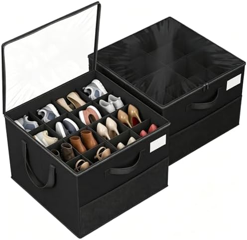 2 Pack Shoe Storage Organizer Box for Closet Adjustable Dividers