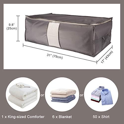 SURBLUE Under-Bed Storage Organizer Zipper Bags with Handle-2 Piece Set with Clear Window (Gray)
