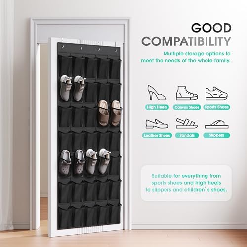 WVM Over the Door Shoe Organizer with 35 Breathable Mesh Pockets, Hanging Shoe Organizer for Door with 4 Metal Hooks, Large Capacity Closet Storage for Shoes, Accessories