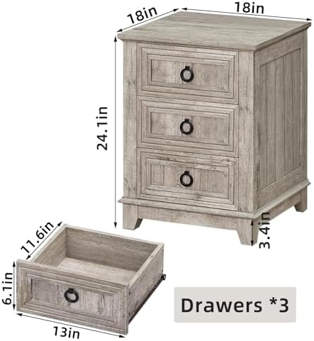 Joaxswe Farmhouse Nightstand Set 2, 18'' End Table | Sofa Bed Side Table with 3 Drawers, Oak Night Stand Cabinet for Organizer Bedroom Living Room