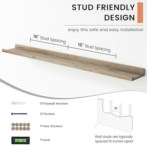 FLYJOE Floating Picture Ledge Shelves for Wall Set of 4, 48 Inch Wall Shelves with Lip Long Large Nursery Book Shelf for Toys Storage Kids Bookshelf Wall Mounted Living Room Bedroom Decor Frames