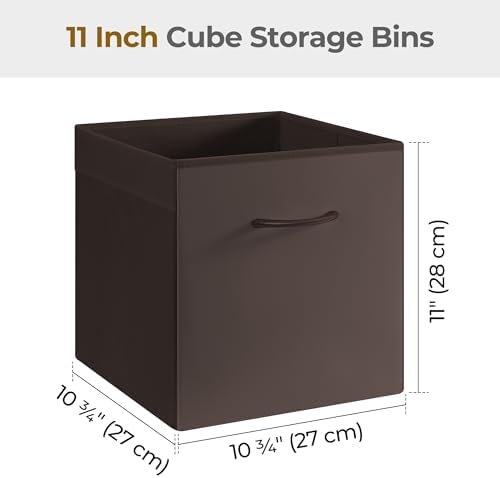 StorageWorks 11in Leather Storage Cubes, Cube Organizer Bins, Brown, 4-Pack