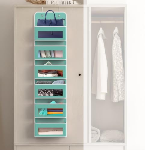 Simple Houseware 6 Clear Pocket Over Door Hanging Organizer, Turquoise