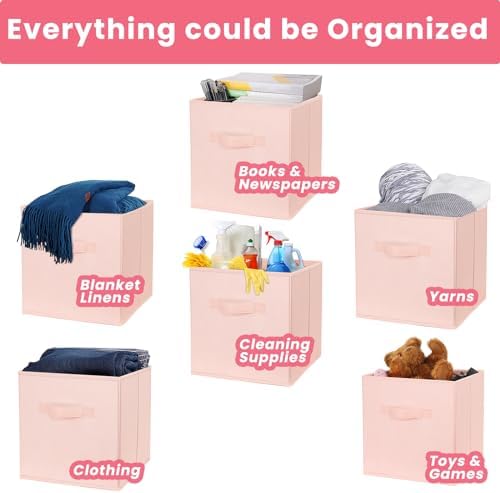 Criusia Storage Cubes- 11 Inch Cube Storage Bins for Organizing Shelves - Nursery Closet Organization Bins for Clothes Blanket - 10 Pack Collapsible Decorative Storage Box for Magazines (Pink)
